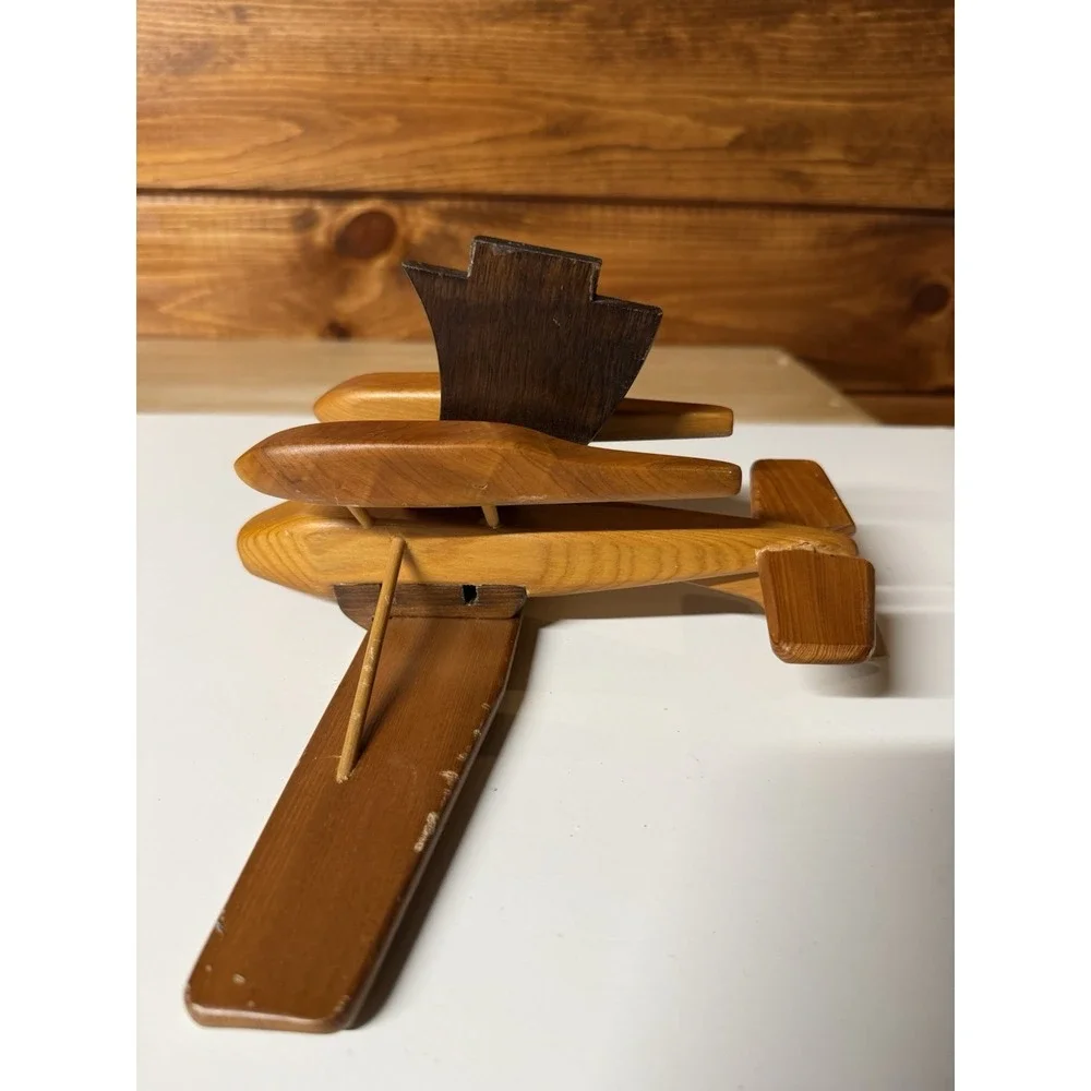 Vintage MCM Carved Wood Airplane Seaplane Model | Parts/Repair/Replacement Only